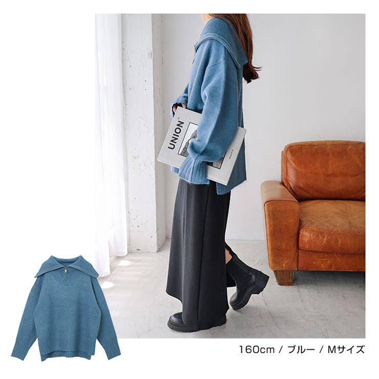 セーラーカラーハーフジップニットトップス_10