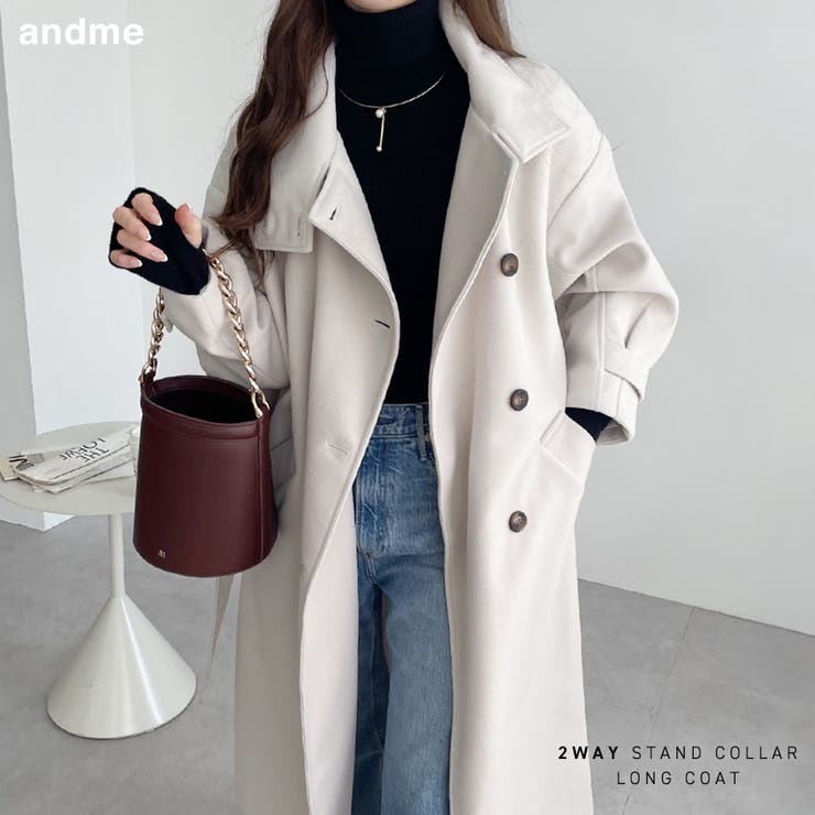 フェイクウール スタンドカラー ロングコート [品番：AZ000004461]｜andme（アンドミー）のレディースファッション通販｜SHOPLIST（ショップリスト）