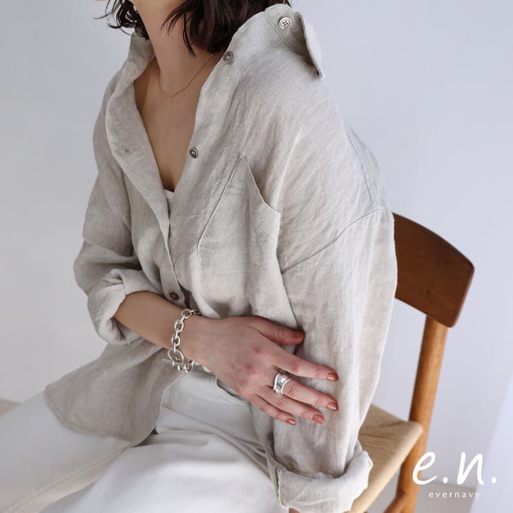 ファッションの リネン オーバーサイズ シャツ[品番：AZ000004646]｜andme トップス