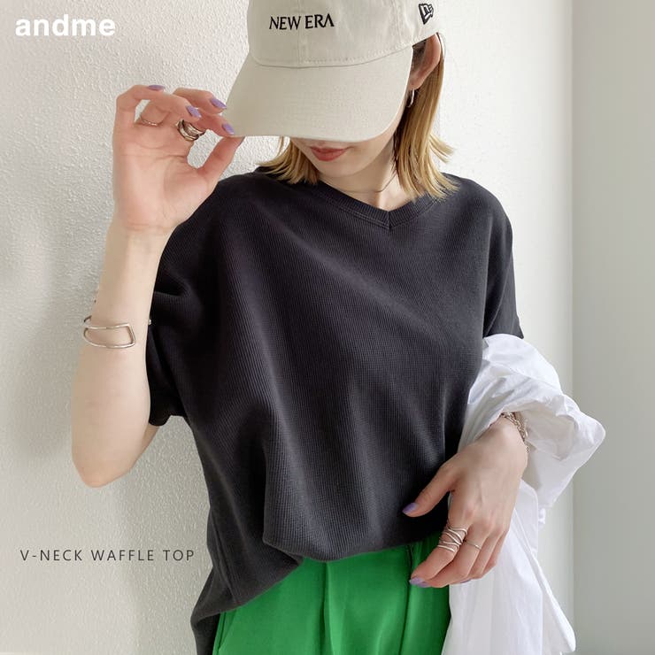 ワッフル Vネック Tシャツ | andme | 詳細画像1 
