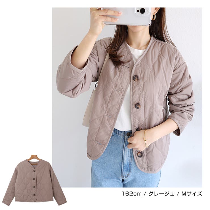 ノーカラー キルティング ジャケット[品番：AZ000003523]｜andme