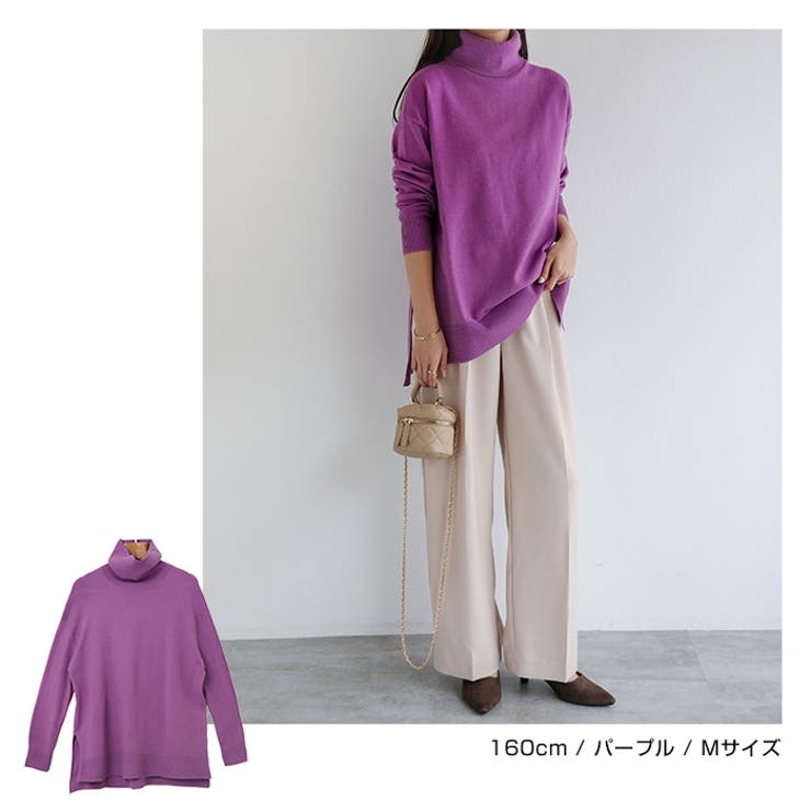 美品★FOXEY★ウール タートルネックニット パープル サイズ42 39116 Knit Top 