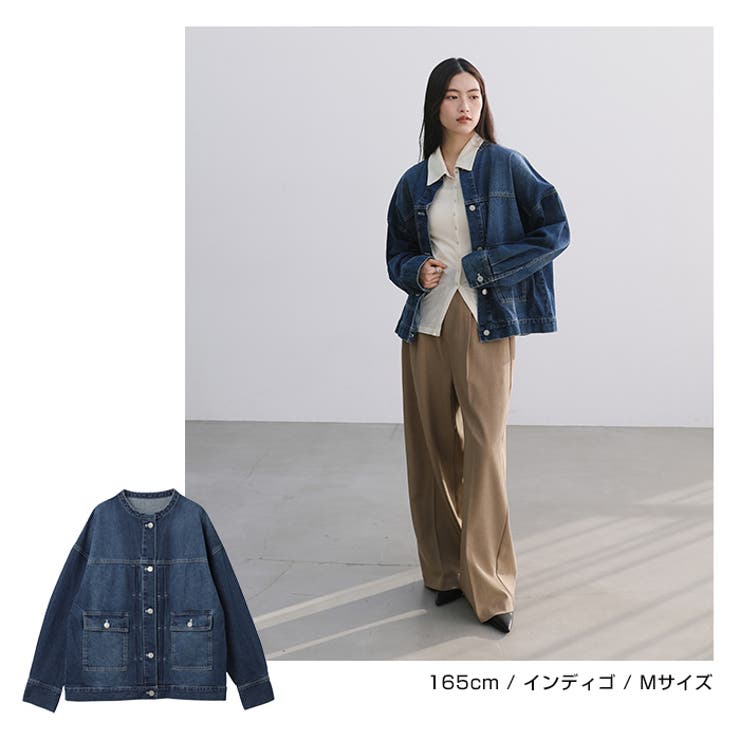 IENA ノーカラーデニムジャケット オーバーサイズ Mサイズ ノーカラーオーバーサイズデニムジャケット 通販【ニッセン】