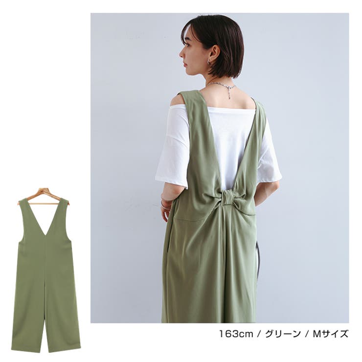 とろみ素材 バックリボン サロペット[品番：AZ000003221]｜andme