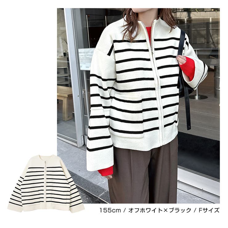 無地 ボーダー ジップ | andme | 詳細画像8 