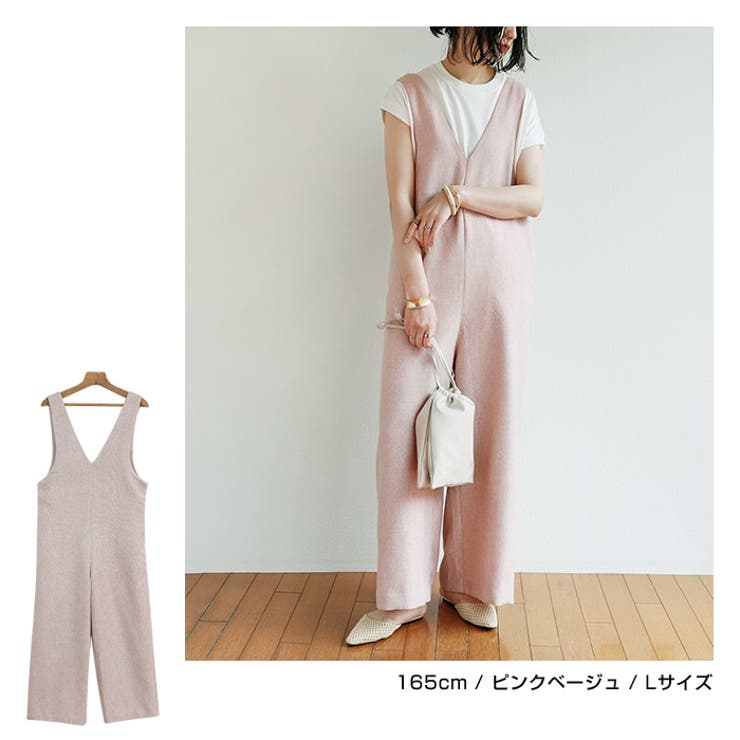 リネンライク素材 背中リボン サロペット[品番：AZ000003435]｜andme 