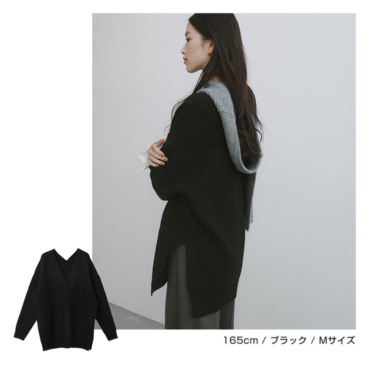 Vネック 片畦ニット トップス[品番：AZ000004159]｜andme（アンドミー