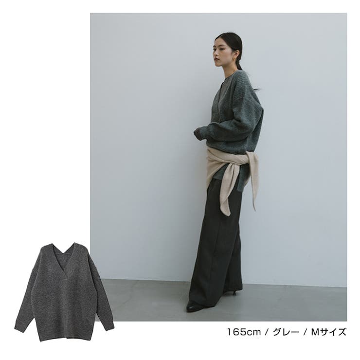 Vネック 片畦ニット トップス[品番：AZ000004159]｜andme（アンドミー