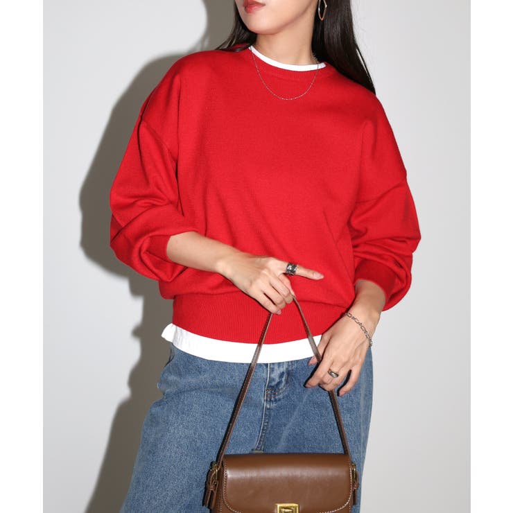 レッド | クルーネック 長袖 ニット | andme