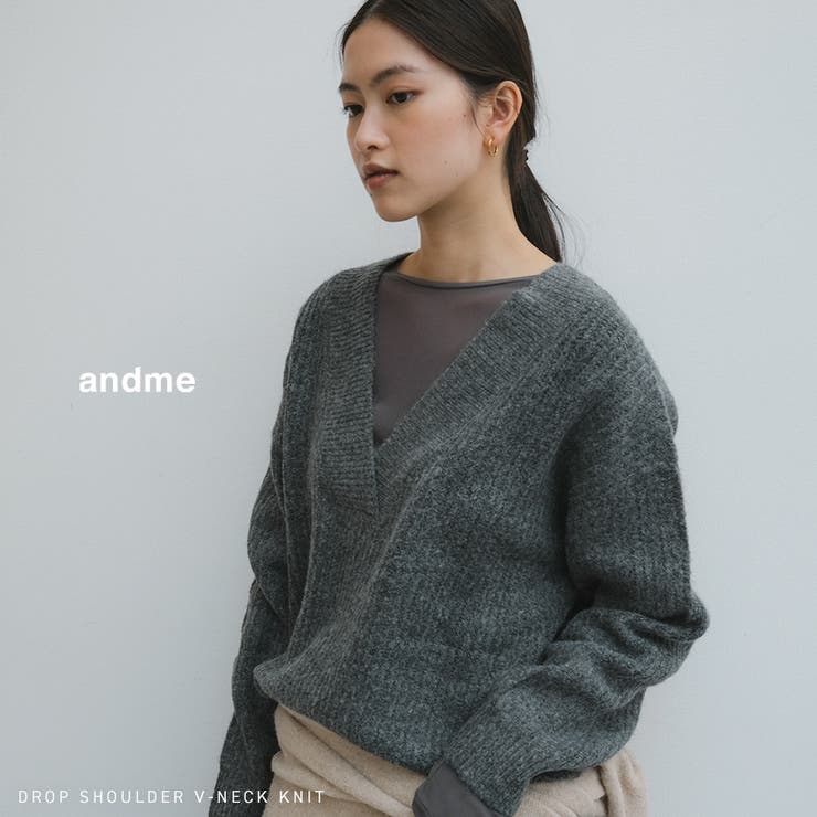Vネック 片畦ニット トップス[品番：AZ000004159]｜andme（アンドミー
