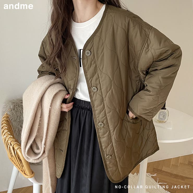 ノーカラー キルティング ジャケット[品番：AZ000003567]｜andme