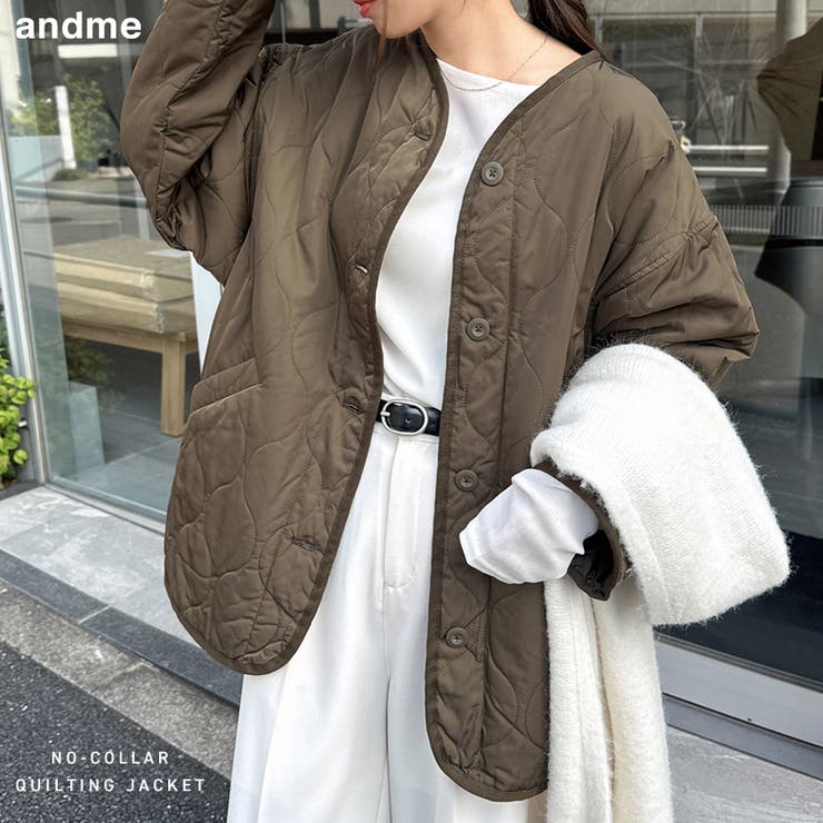 ノーカラー キルティング ジャケット[品番：AZ000003567]｜andme