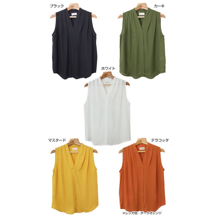 洗える！　EPOCA　レイヤードノースリーブ　Vネック　シフォン とろみ感Vネックノースリーブシフォンブラウス｜オフィス