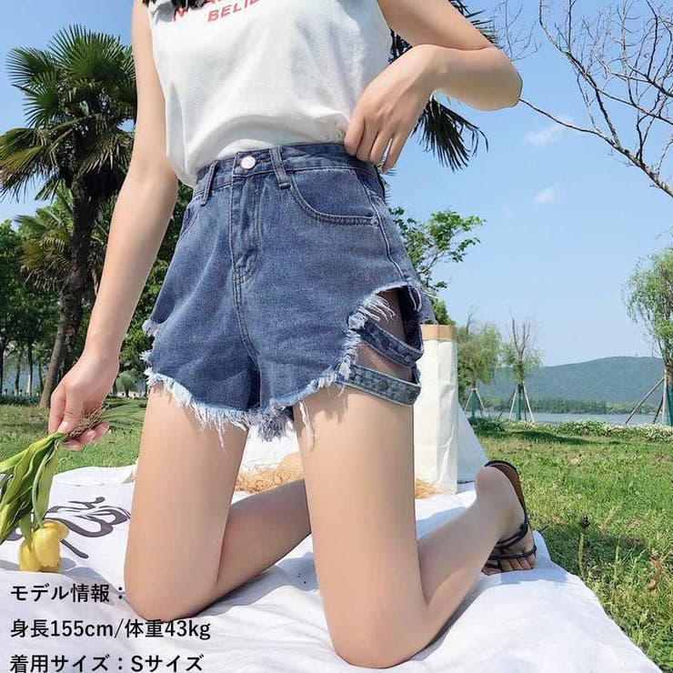 ショートパンツ レディース ダメージデニム[品番：AGCW0000125