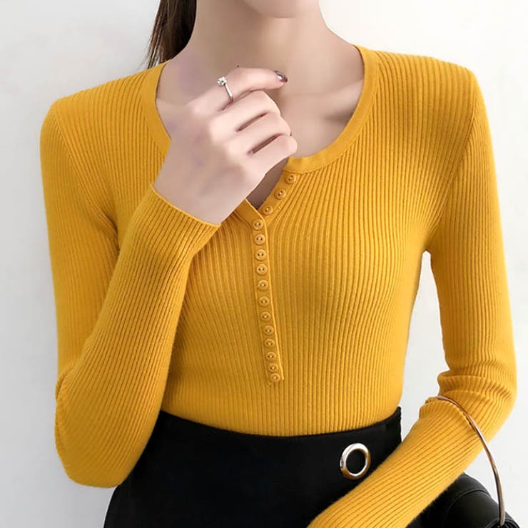 イエロー | リブニット ヘンリーネック トップス | SUNSHINE CLOSET