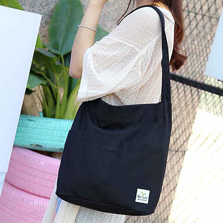 ブラック | キャンバストートバッグ ショッピングバッグ 肩掛け | SUNSHINE CLOSET