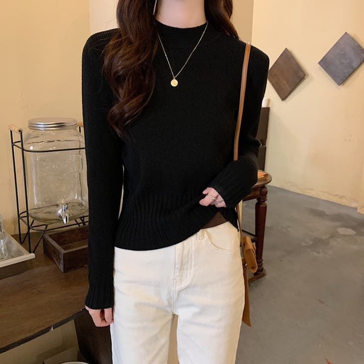 ブラック | 伸縮 ニット トップス | SUNSHINE CLOSET