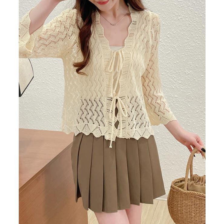 フロントリボン春夏トップス 長袖シースルー羽織り透け感 大人可愛い春夏服薄手 | SUNSHINE CLOSET | 詳細画像10 