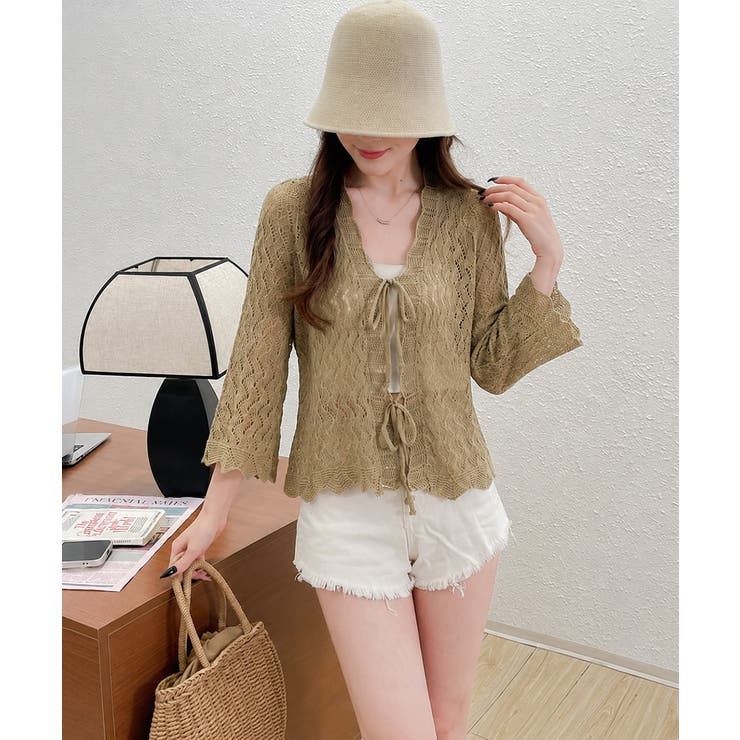 フロントリボン春夏トップス 長袖シースルー羽織り透け感 大人可愛い春夏服薄手 | SUNSHINE CLOSET | 詳細画像13 
