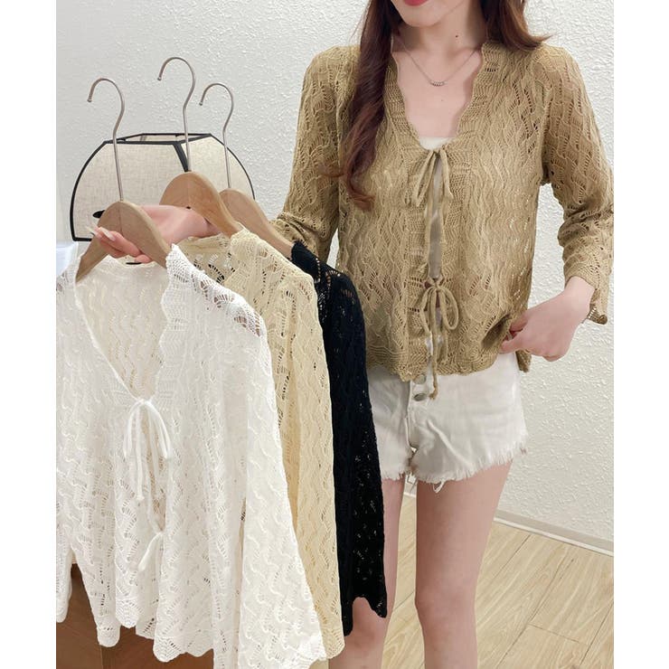フロントリボン春夏トップス 長袖シースルー羽織り透け感 大人可愛い春夏服薄手 | SUNSHINE CLOSET | 詳細画像15 