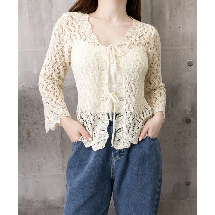 フロントリボン春夏トップス 長袖シースルー羽織り透け感 大人可愛い春夏服薄手 | SUNSHINE CLOSET | 詳細画像17 