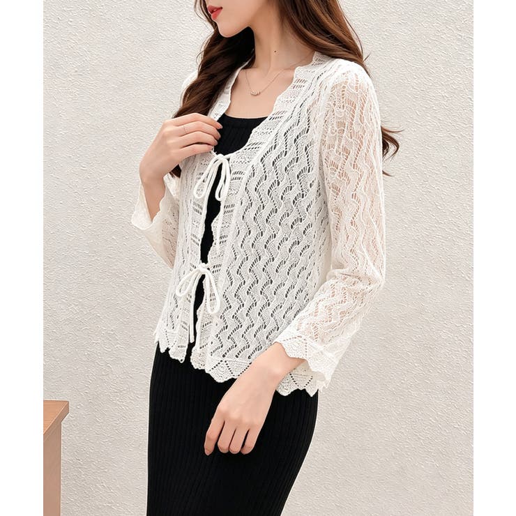 フロントリボン春夏トップス 長袖シースルー羽織り透け感 大人可愛い春夏服薄手 | SUNSHINE CLOSET | 詳細画像2 