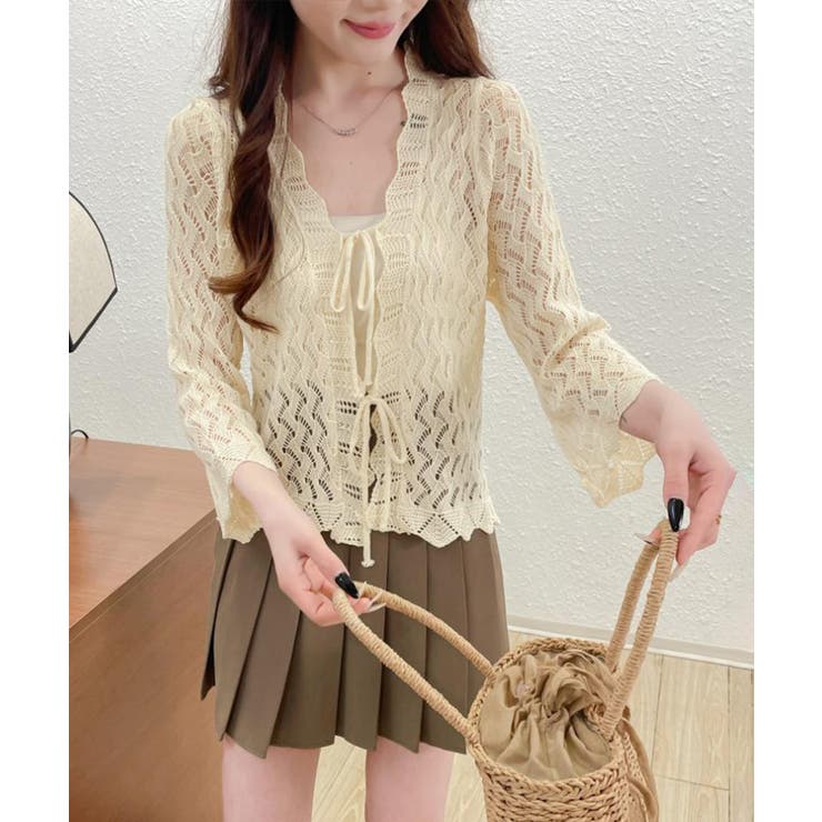 フロントリボン春夏トップス 長袖シースルー羽織り透け感 大人可愛い春夏服薄手 | SUNSHINE CLOSET | 詳細画像9 