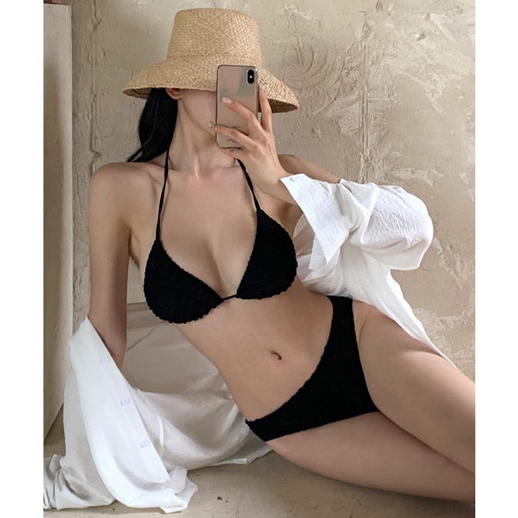 ポコポコ素材ビキニセット ホルターネック水着 シャーリングカバーアップ | SUNSHINE CLOSET | 詳細画像11 