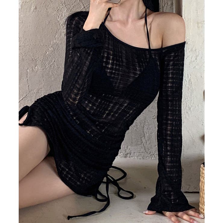 ポコポコ素材ビキニセット ホルターネック水着 シャーリングカバーアップ | SUNSHINE CLOSET | 詳細画像8 