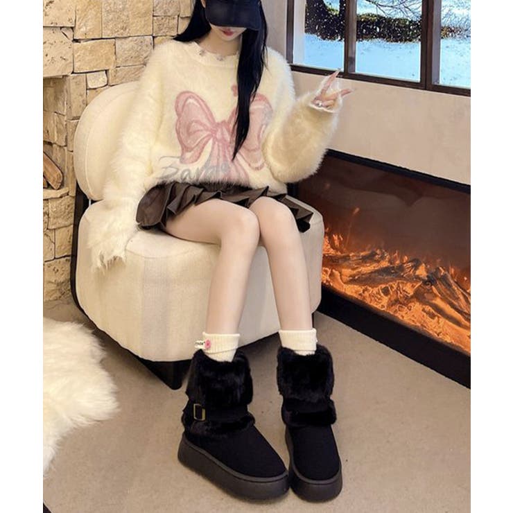 厚底ムートンブーツベルト付き裏起毛ブーツ | SUNSHINE CLOSET | 詳細画像5 