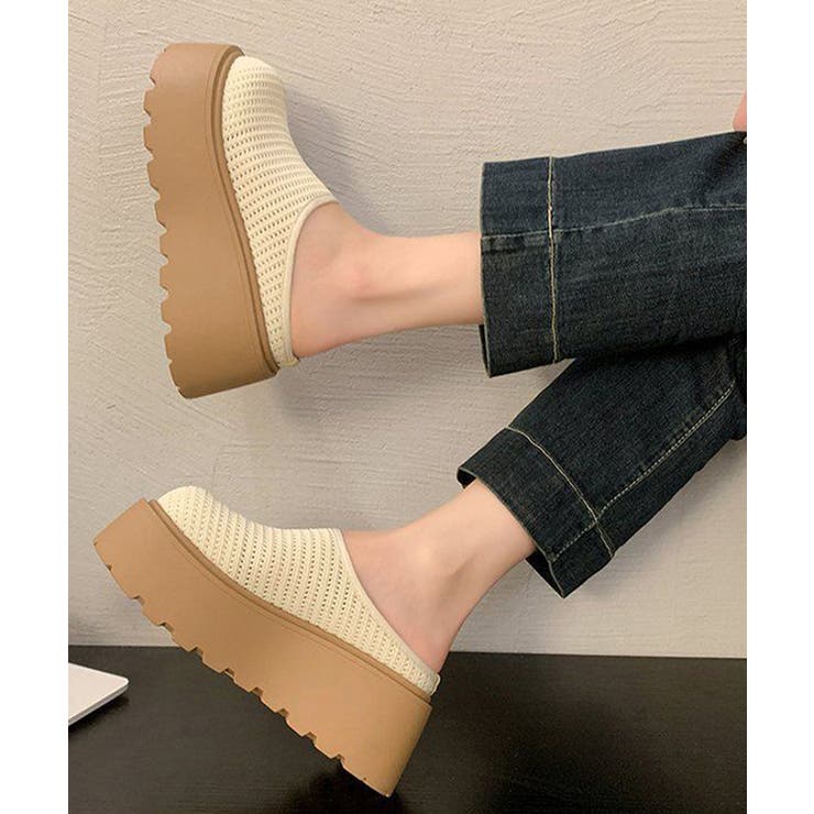 歩きやすいニットサンダルレディース 楽ちんシューズボリュームソール かかとなしス… | SUNSHINE CLOSET | 詳細画像3 