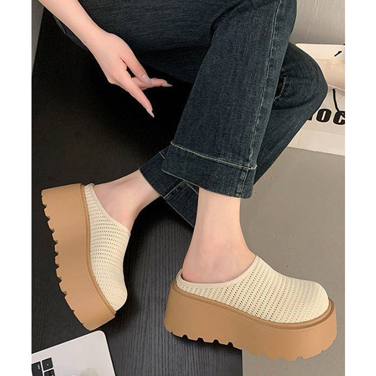 歩きやすいニットサンダルレディース 楽ちんシューズボリュームソール かかとなしス… | SUNSHINE CLOSET | 詳細画像5 