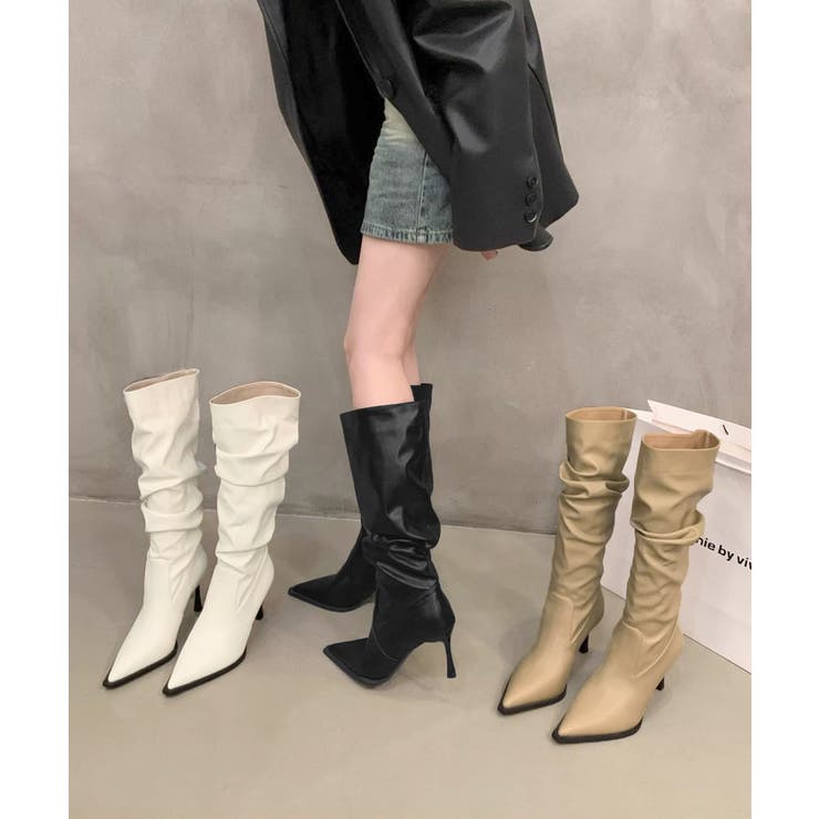 上品フェイクレザーブーツ くしゅくしゅブーツ美脚脚長 レディース | SUNSHINE CLOSET | 詳細画像2 