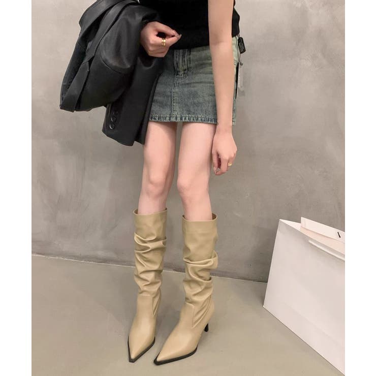 上品フェイクレザーブーツ くしゅくしゅブーツ美脚脚長 レディース | SUNSHINE CLOSET | 詳細画像6 