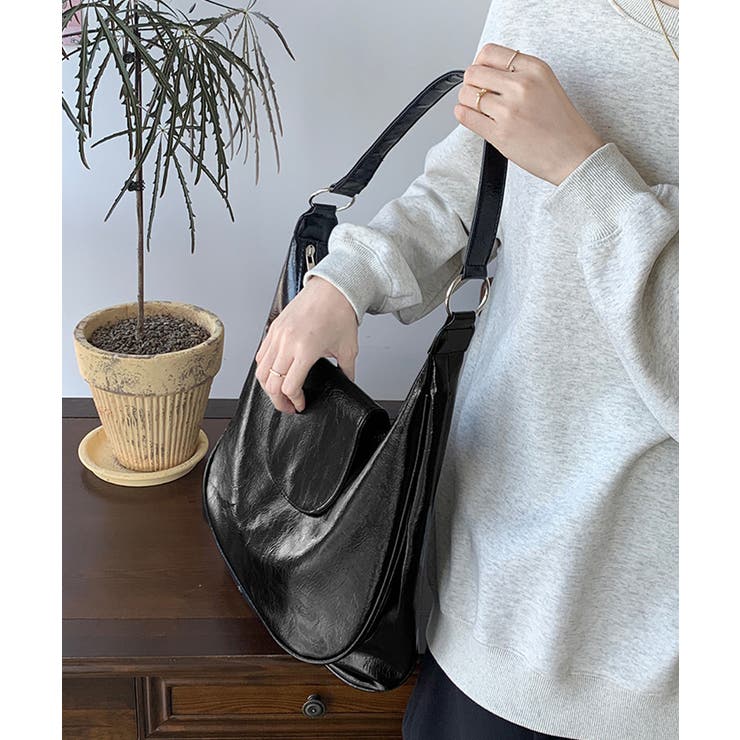 ホーボーバッグ黒フラップショルダーバッグ | SUNSHINE CLOSET | 詳細画像7 