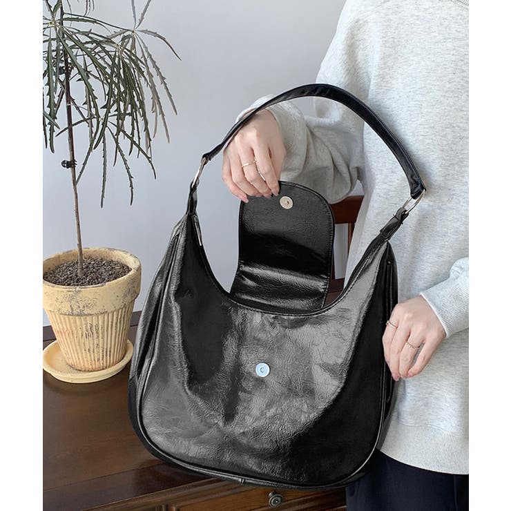 ホーボーバッグ黒フラップショルダーバッグ | SUNSHINE CLOSET | 詳細画像8 