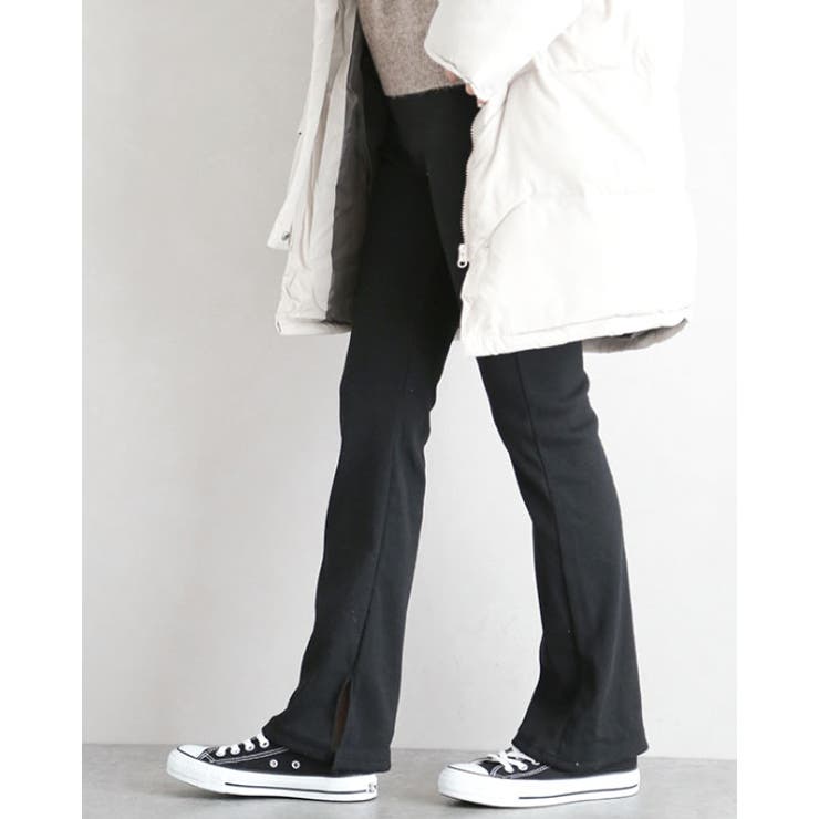 A*ブラック | ワイドパンツ フレア リブパンツ | SUNSHINE CLOSET