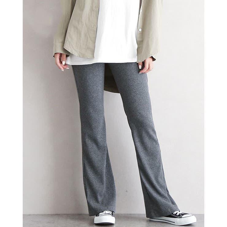 B*ダークグレー | ワイドパンツ フレア リブパンツ | SUNSHINE CLOSET