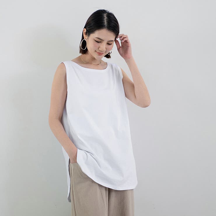 ロングタンクトップ サイドスリット 無地[品番：AGCW0005458