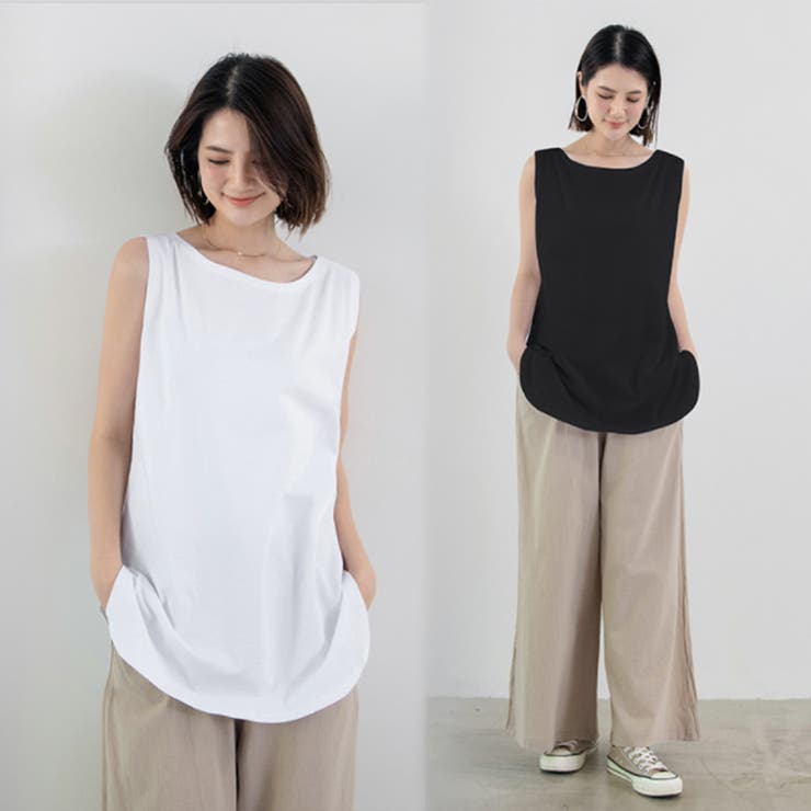 ロングタンクトップ サイドスリット 無地[品番：AGCW0005458