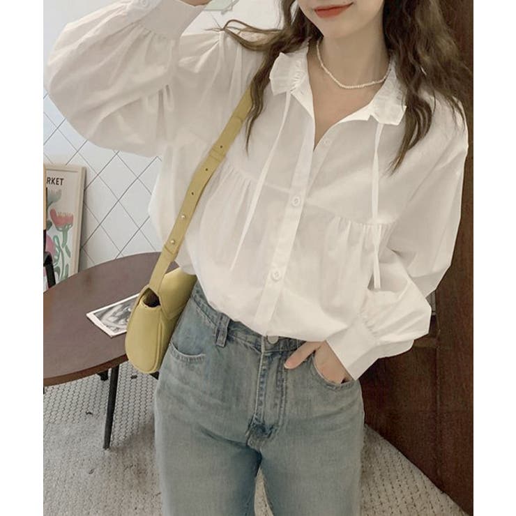 フリル衿ブラウス 長袖タックシャツ韓国風 | SUNSHINE CLOSET | 詳細画像1 