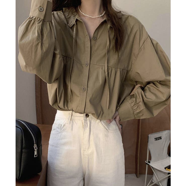 フリル衿ブラウス 長袖タックシャツ韓国風 | SUNSHINE CLOSET | 詳細画像5 