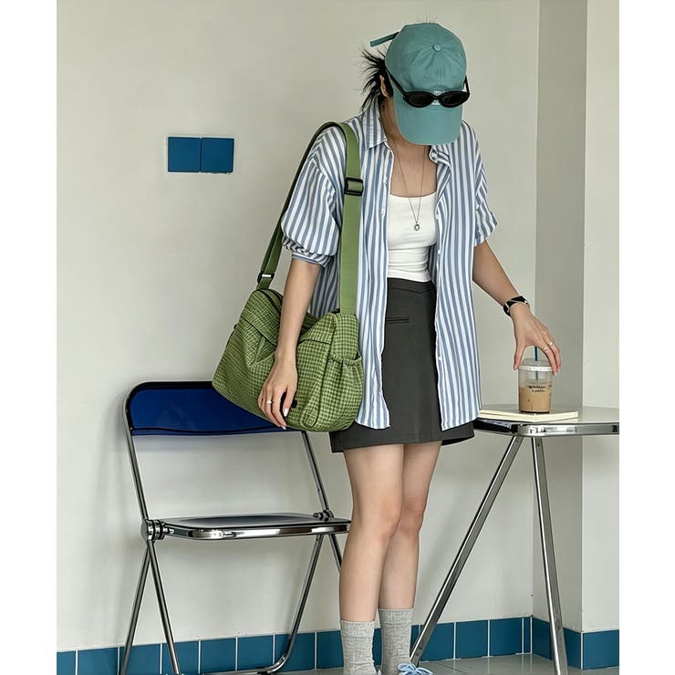 チェック柄メッセンジャーバッグ 大容量マルチポケット クロスボディバッグ | SUNSHINE CLOSET | 詳細画像10 