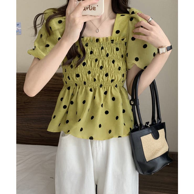 きれいめブラウス半袖 パフスリーブ ペプラムトップススクエアネック着やせ大人可愛… | SUNSHINE CLOSET | 詳細画像11 