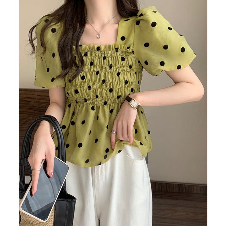 きれいめブラウス半袖 パフスリーブ ペプラムトップススクエアネック着やせ大人可愛… | SUNSHINE CLOSET | 詳細画像12 