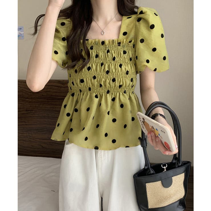 きれいめブラウス半袖 パフスリーブ ペプラムトップススクエアネック着やせ大人可愛… | SUNSHINE CLOSET | 詳細画像13 