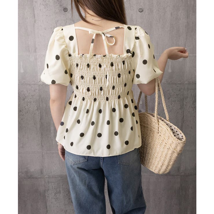きれいめブラウス半袖 パフスリーブ ペプラムトップススクエアネック着やせ大人可愛… | SUNSHINE CLOSET | 詳細画像16 