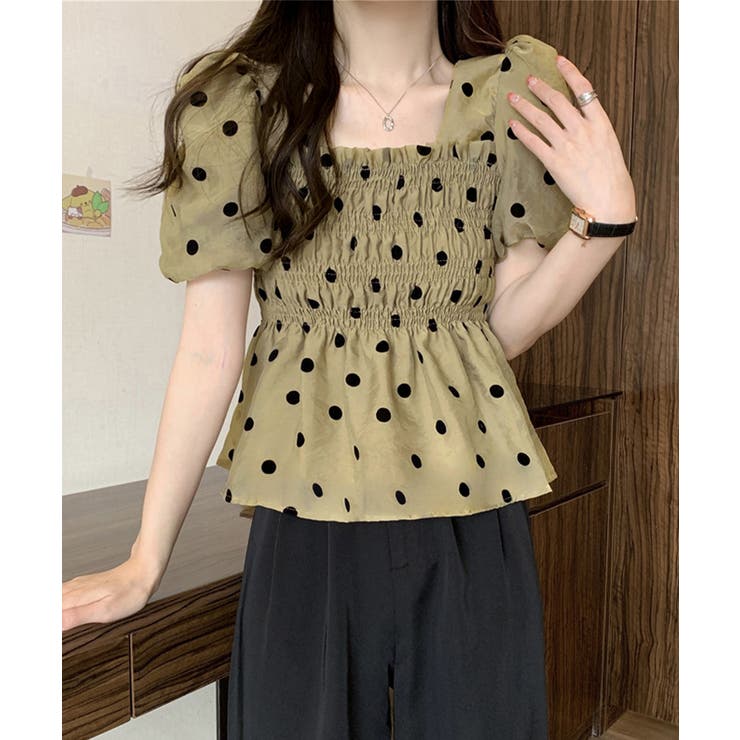きれいめブラウス半袖 パフスリーブ ペプラムトップススクエアネック着やせ大人可愛… | SUNSHINE CLOSET | 詳細画像7 