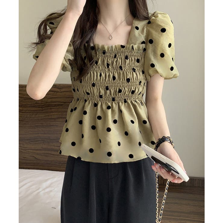 きれいめブラウス半袖 パフスリーブ ペプラムトップススクエアネック着やせ大人可愛… | SUNSHINE CLOSET | 詳細画像8 