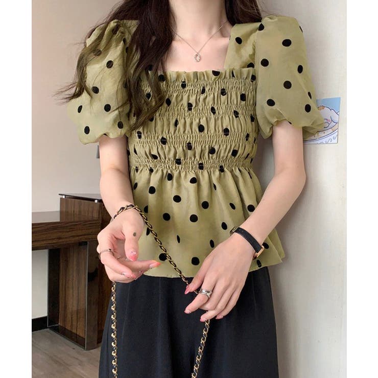 きれいめブラウス半袖 パフスリーブ ペプラムトップススクエアネック着やせ大人可愛… | SUNSHINE CLOSET | 詳細画像9 
